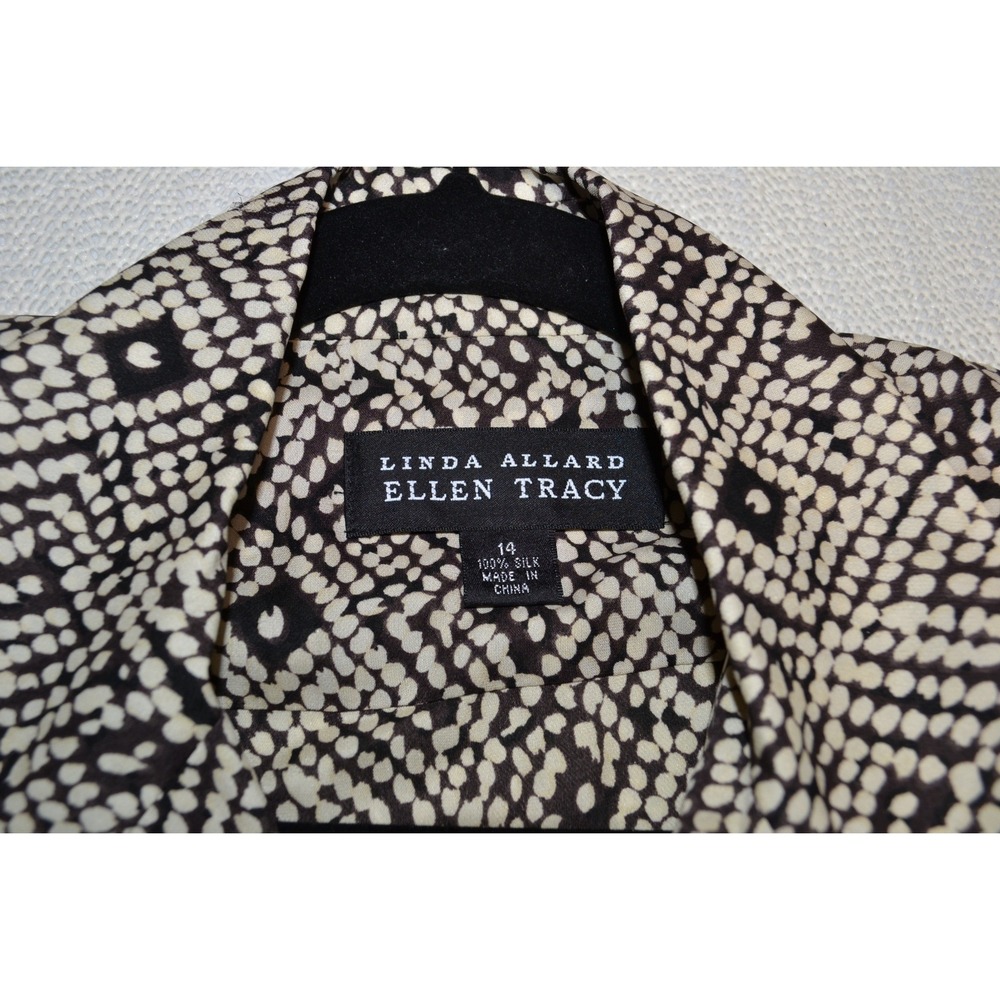 Vintage Linda Allard Ellen Tracy Silk Work Pant Set 14 Black Cream Geometric New - Picture 9 of 10